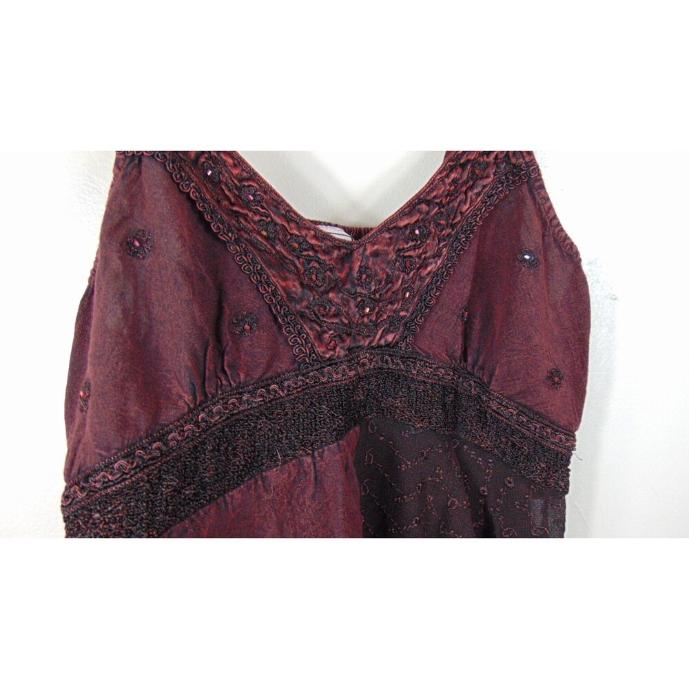 L.S.I Burgundy Babydoll Tank S/M Boho Festival Fairy Grunge Y2K Embroidered - Picture 3 of 7